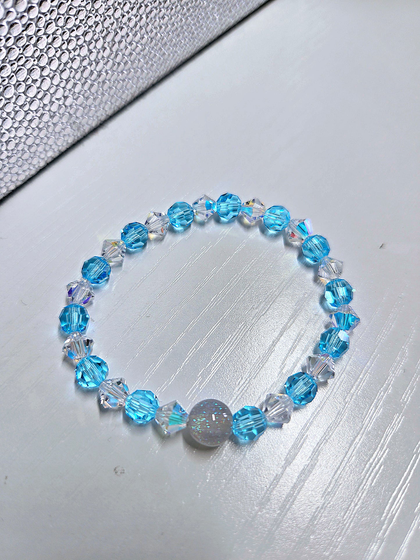 Blue & AB Preciosa Crystals Stretch Bead Bracelet
