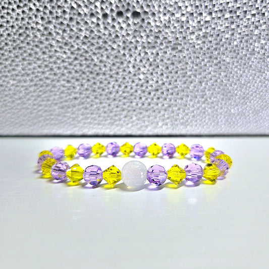 Purple & Yellow Preciosa Crystals Stretch Bead Bracelet