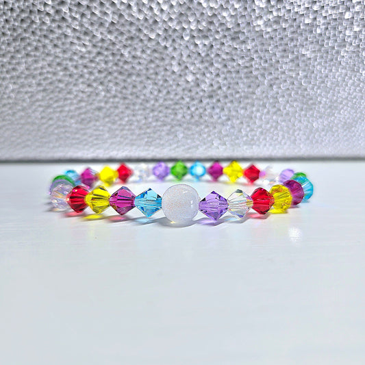 Rainbow Bicone Preciosa Crystals Stretch Bead Bracelet