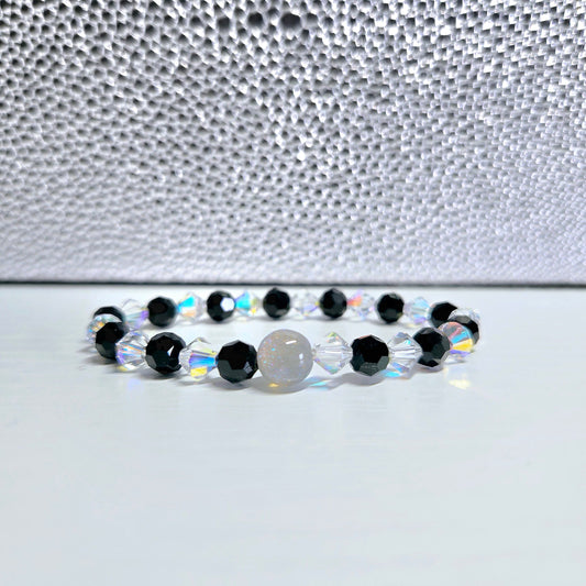 Black & AB Preciosa Crystals Stretch Bead Bracelet