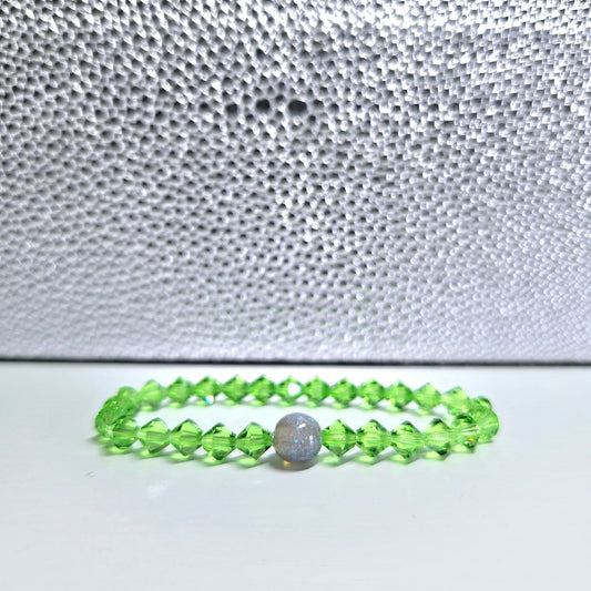 Green Bicone Preciosa Crystals Stretch Bead Bracelet