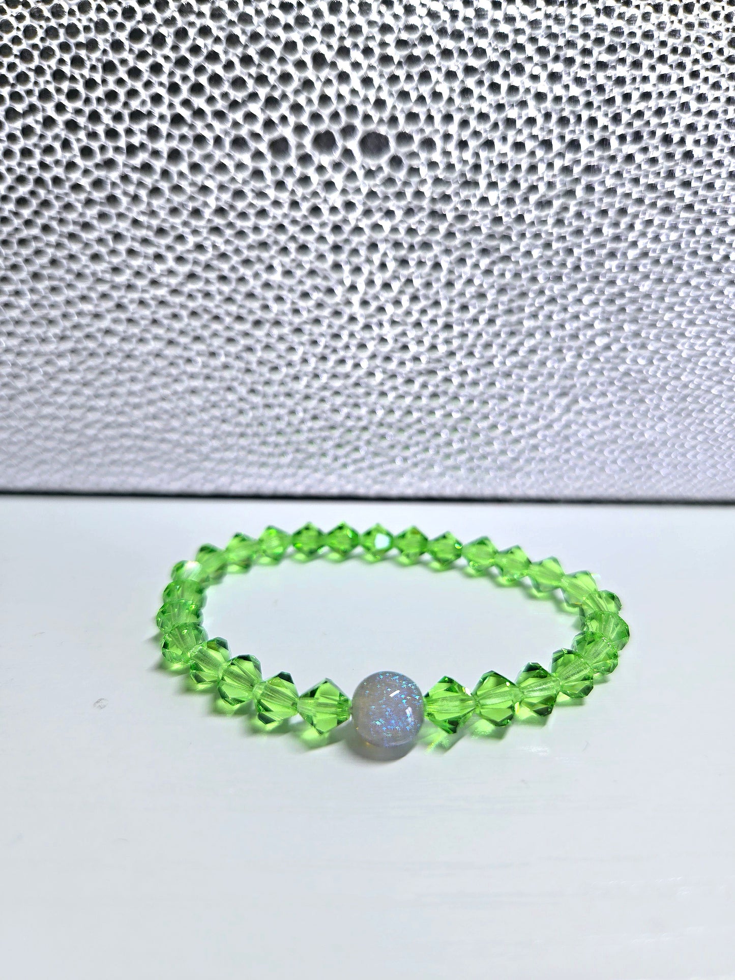 Green Bicone Preciosa Crystals Stretch Bead Bracelet