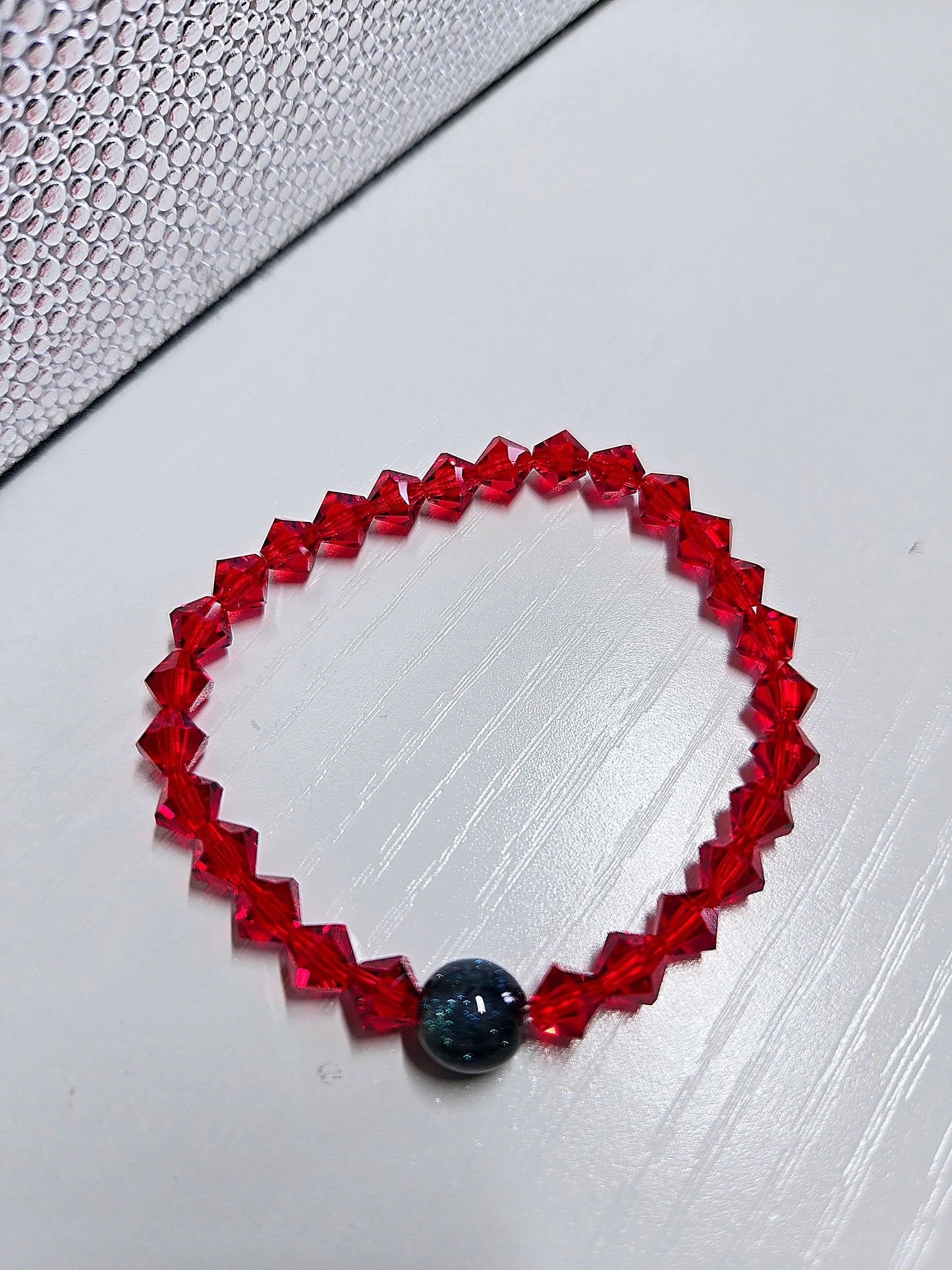 Red Bicone Preciosa Crystals Stretch Bead Bracelet