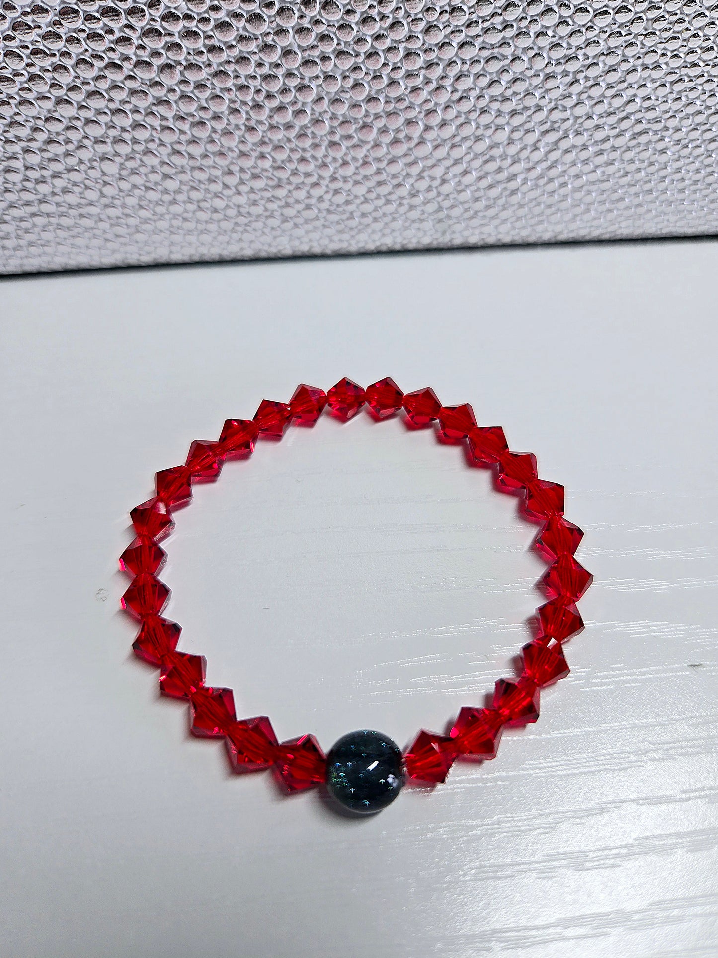 Red Bicone Preciosa Crystals Stretch Bead Bracelet