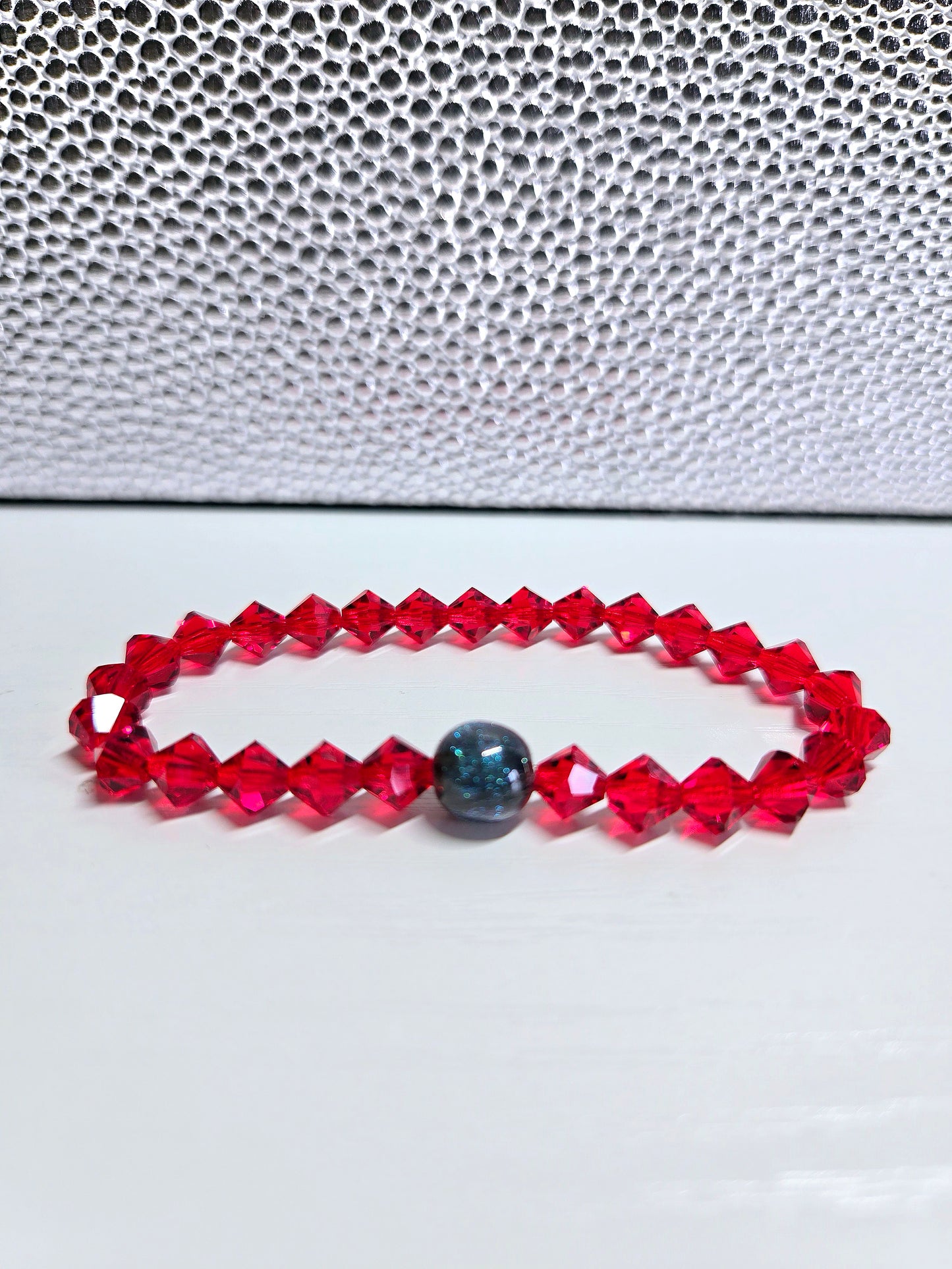 Red Bicone Preciosa Crystals Stretch Bead Bracelet