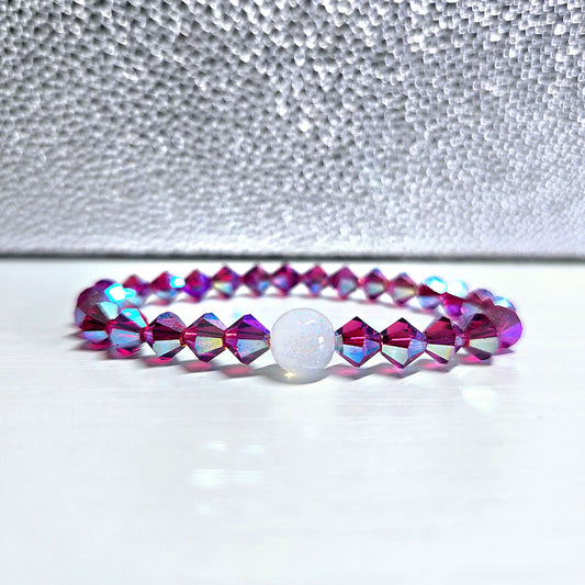 Pink Fuchsia AB Bicone Preciosa Crystals Stretch Bead Bracelet