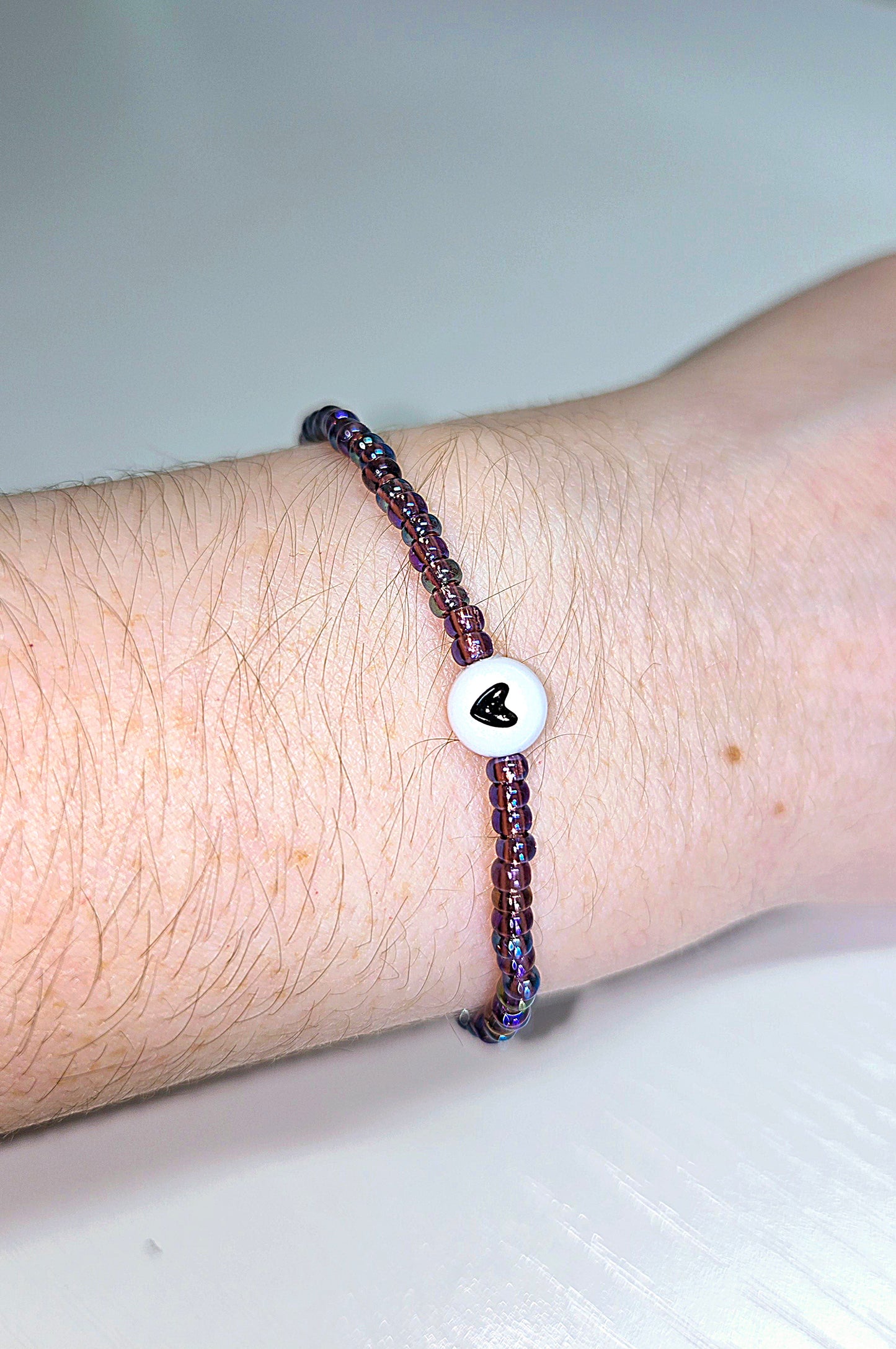 Heart Charm Beaded Stretch Bracelet