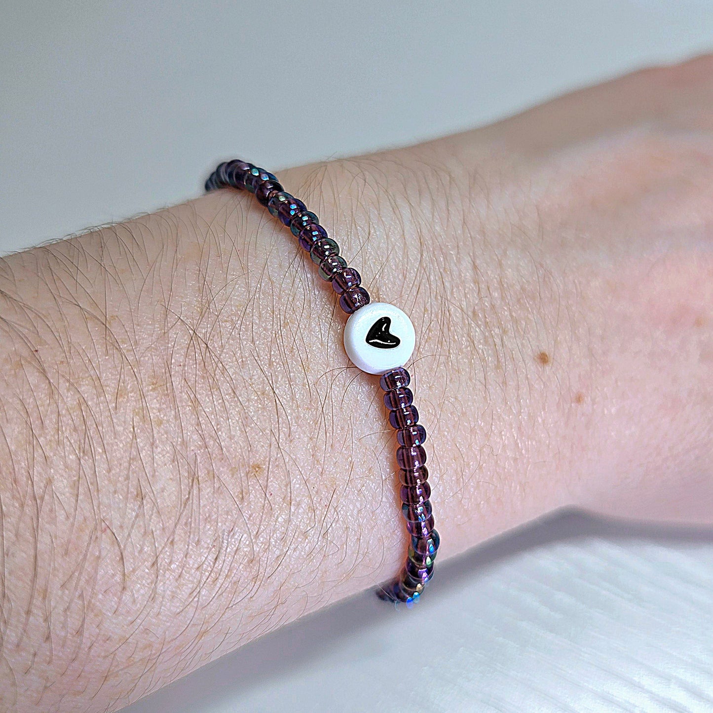 Heart Charm Beaded Stretch Bracelet