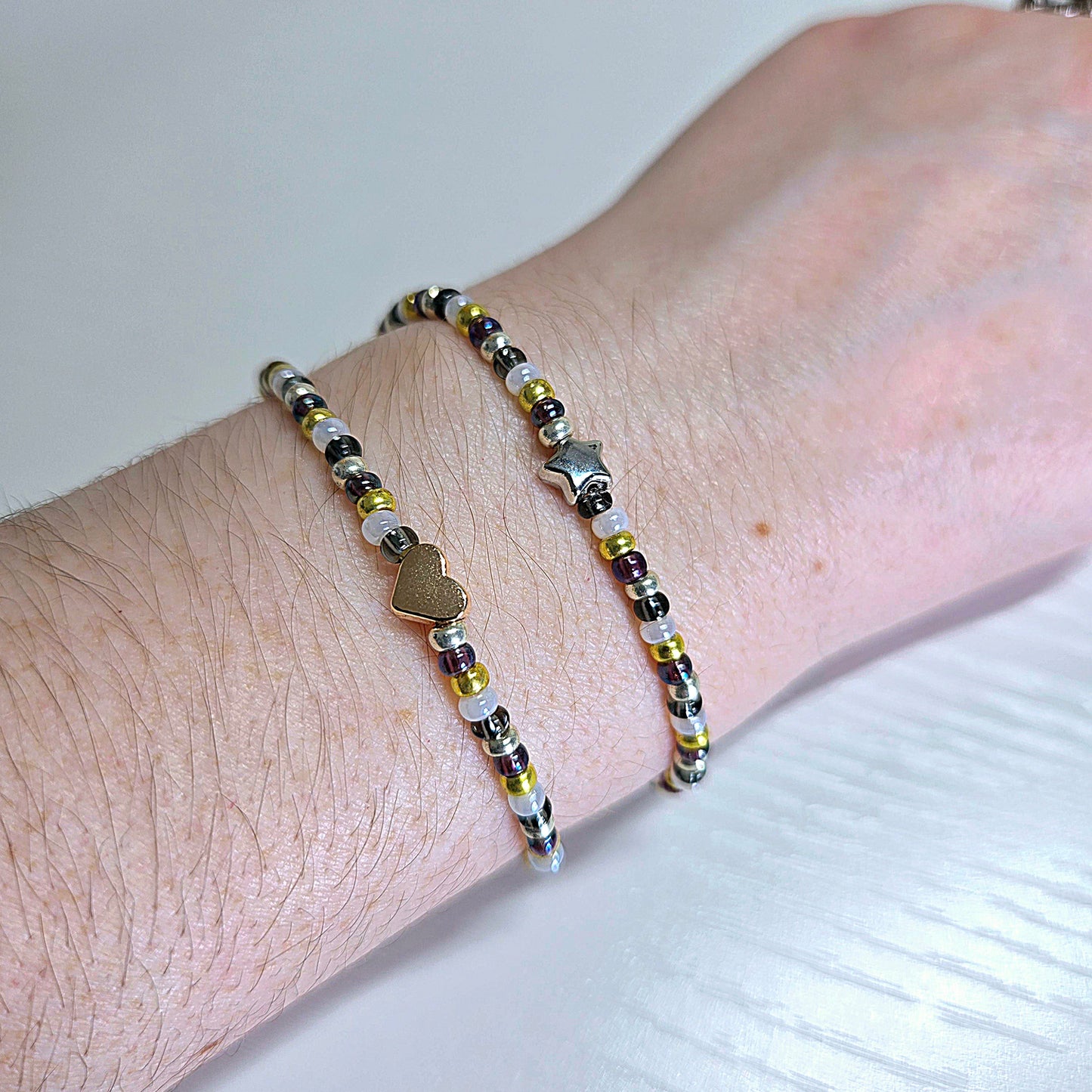 Rainbow Mix Metal Charm Beaded Stretch Bracelet