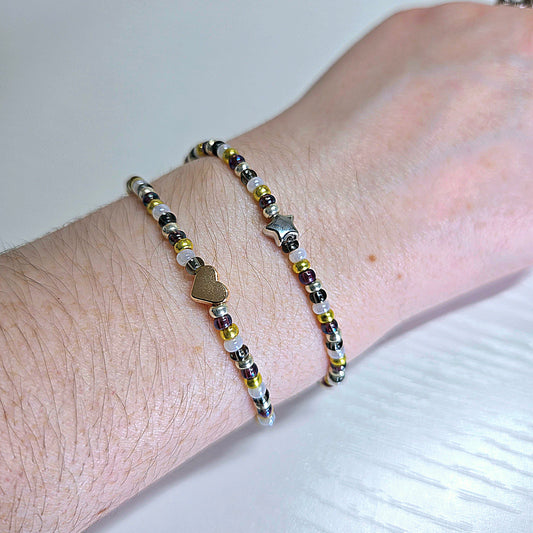 Rainbow Mix Metal Charm Beaded Stretch Bracelet