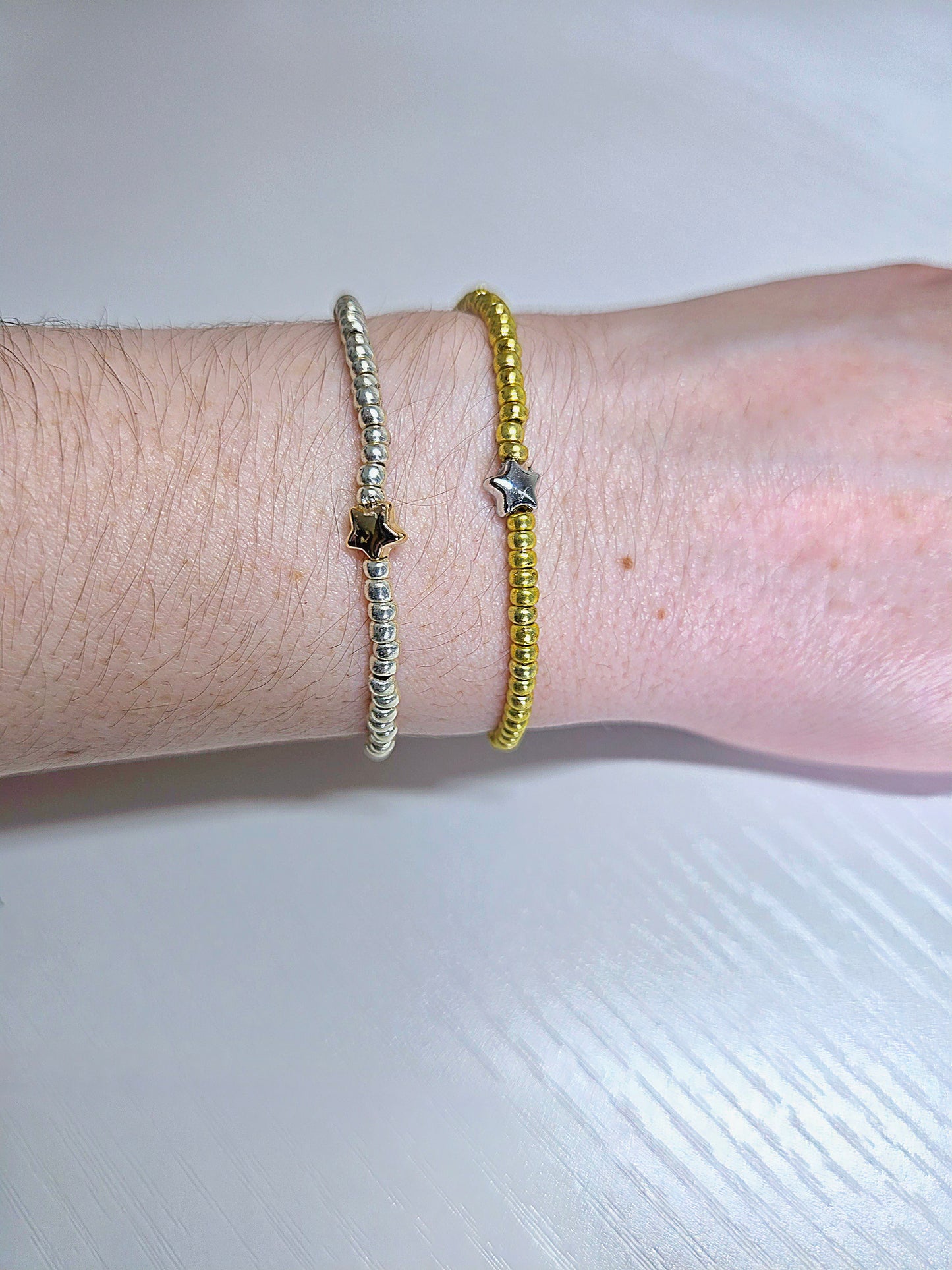 Metal Star Charm Beaded Stretch Bracelet