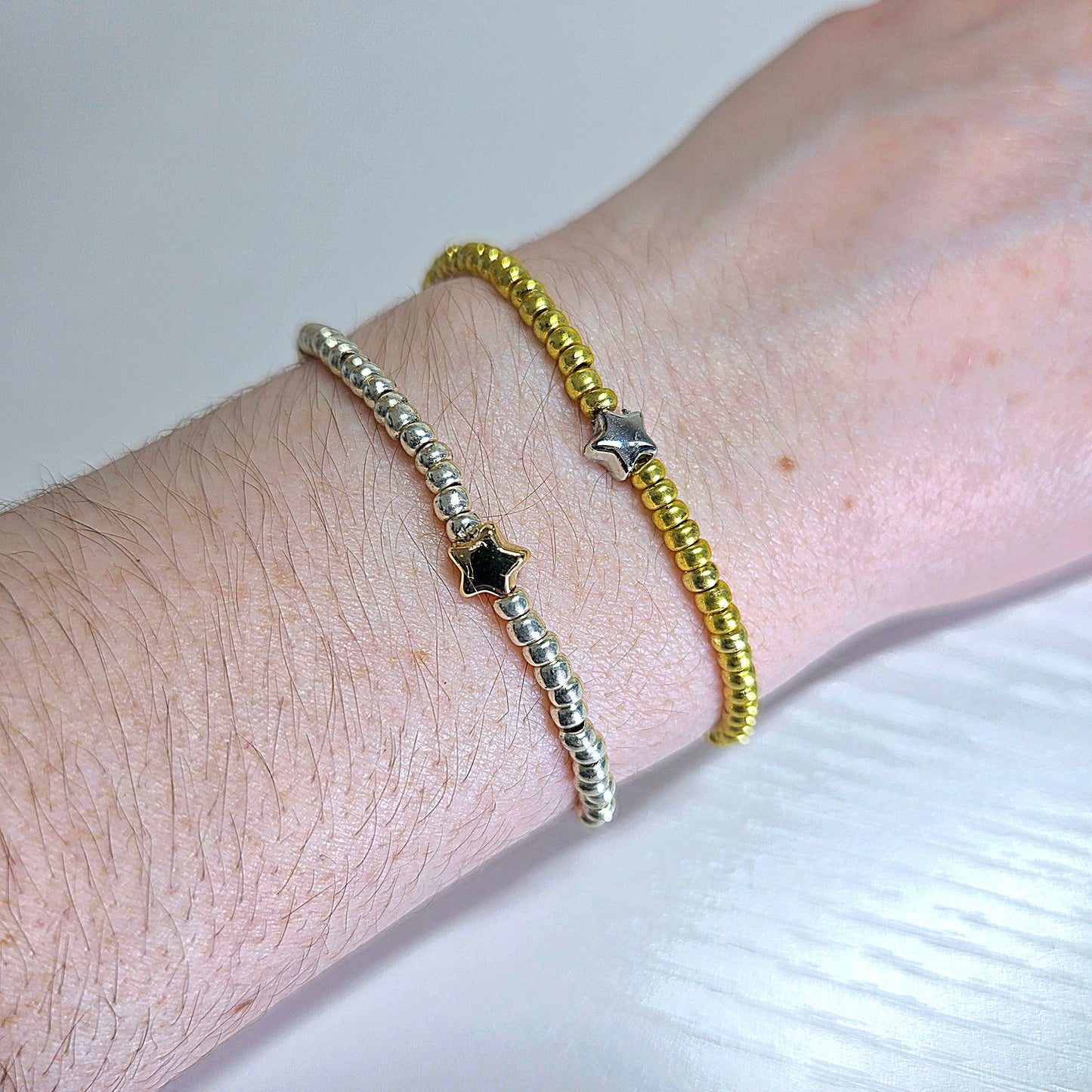 Metal Star Charm Beaded Stretch Bracelet