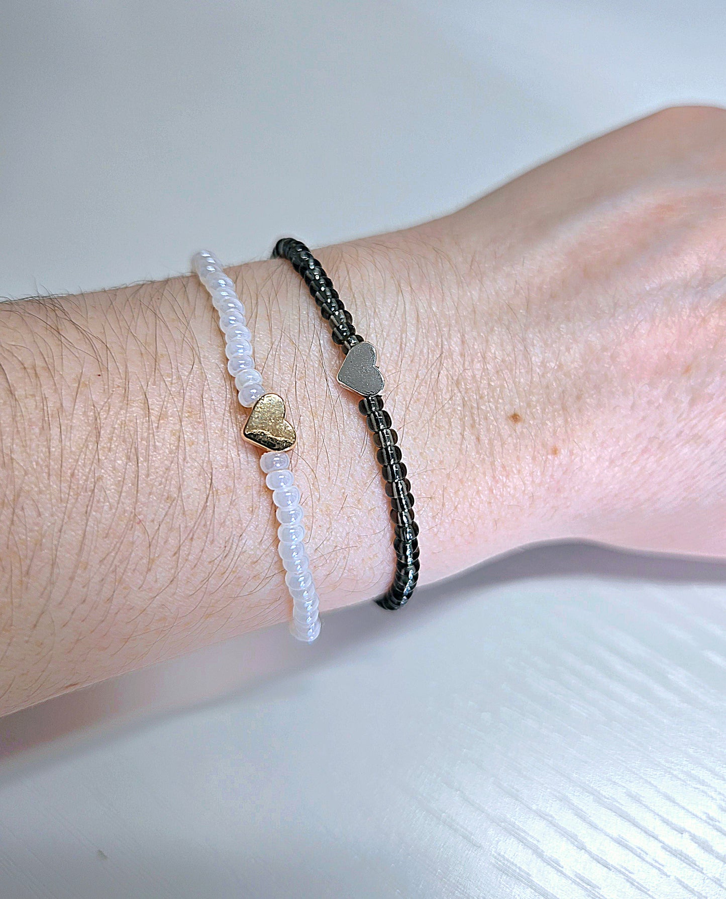 Metal Heart Charm Beaded Stretch Bracelet