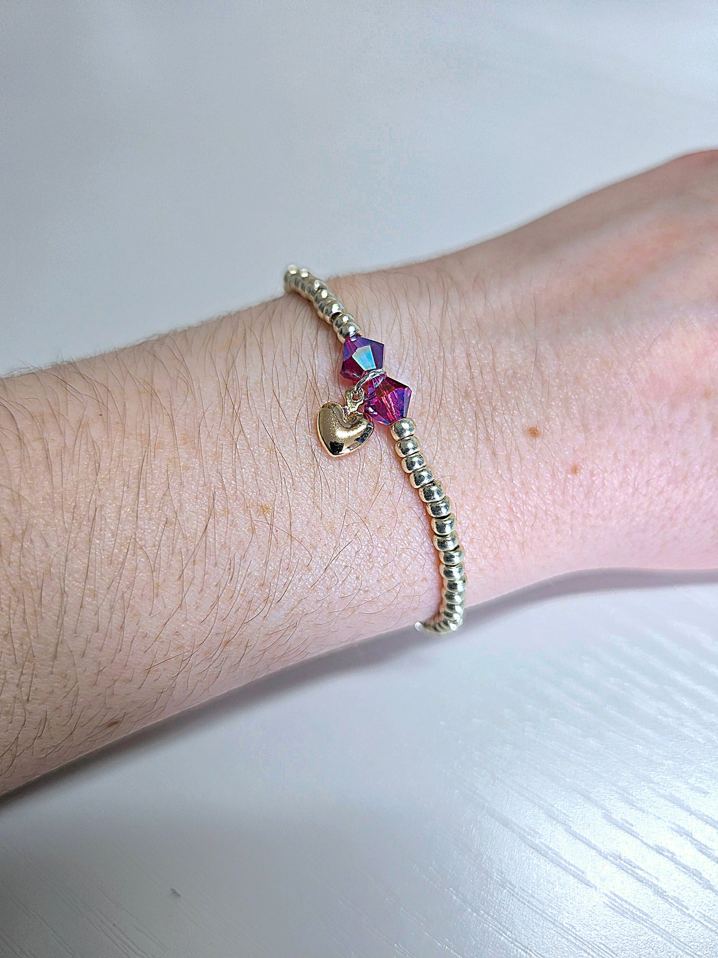 Heart Charm Beaded Stretch Bracelet