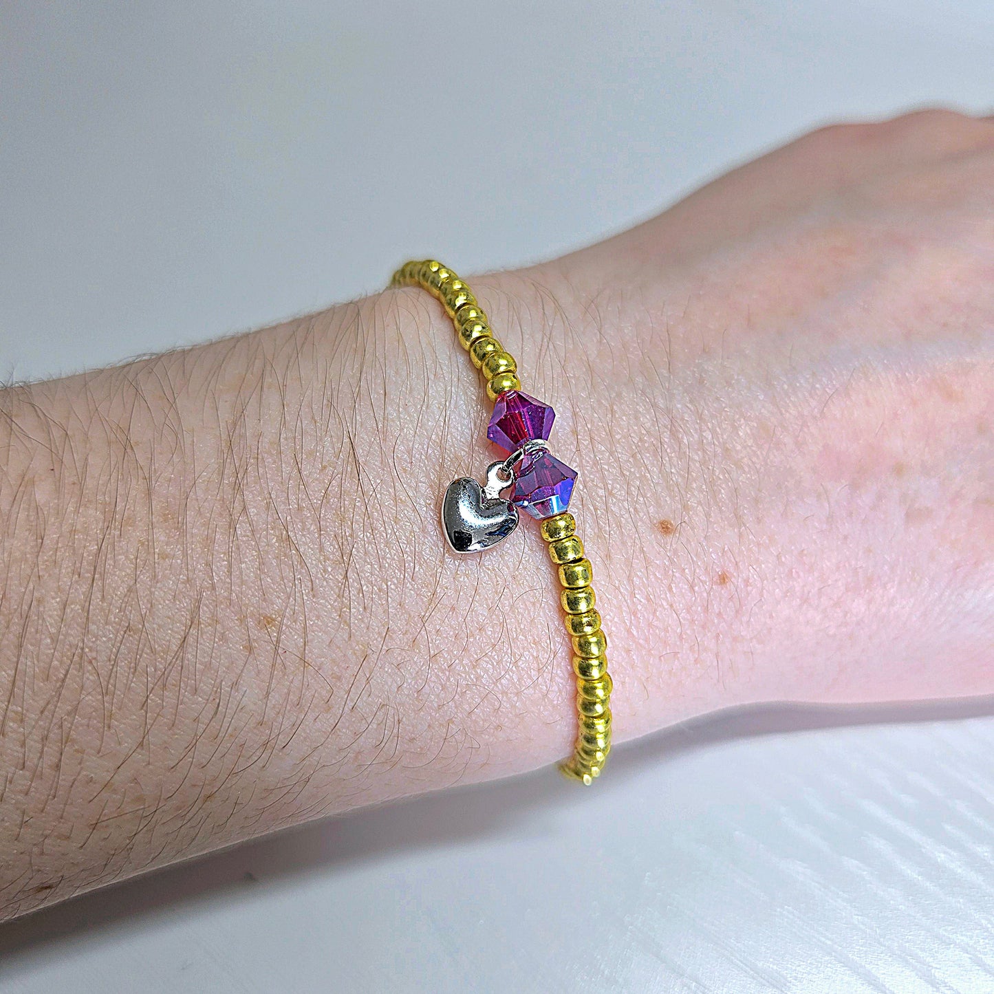 Heart Charm Beaded Stretch Bracelet