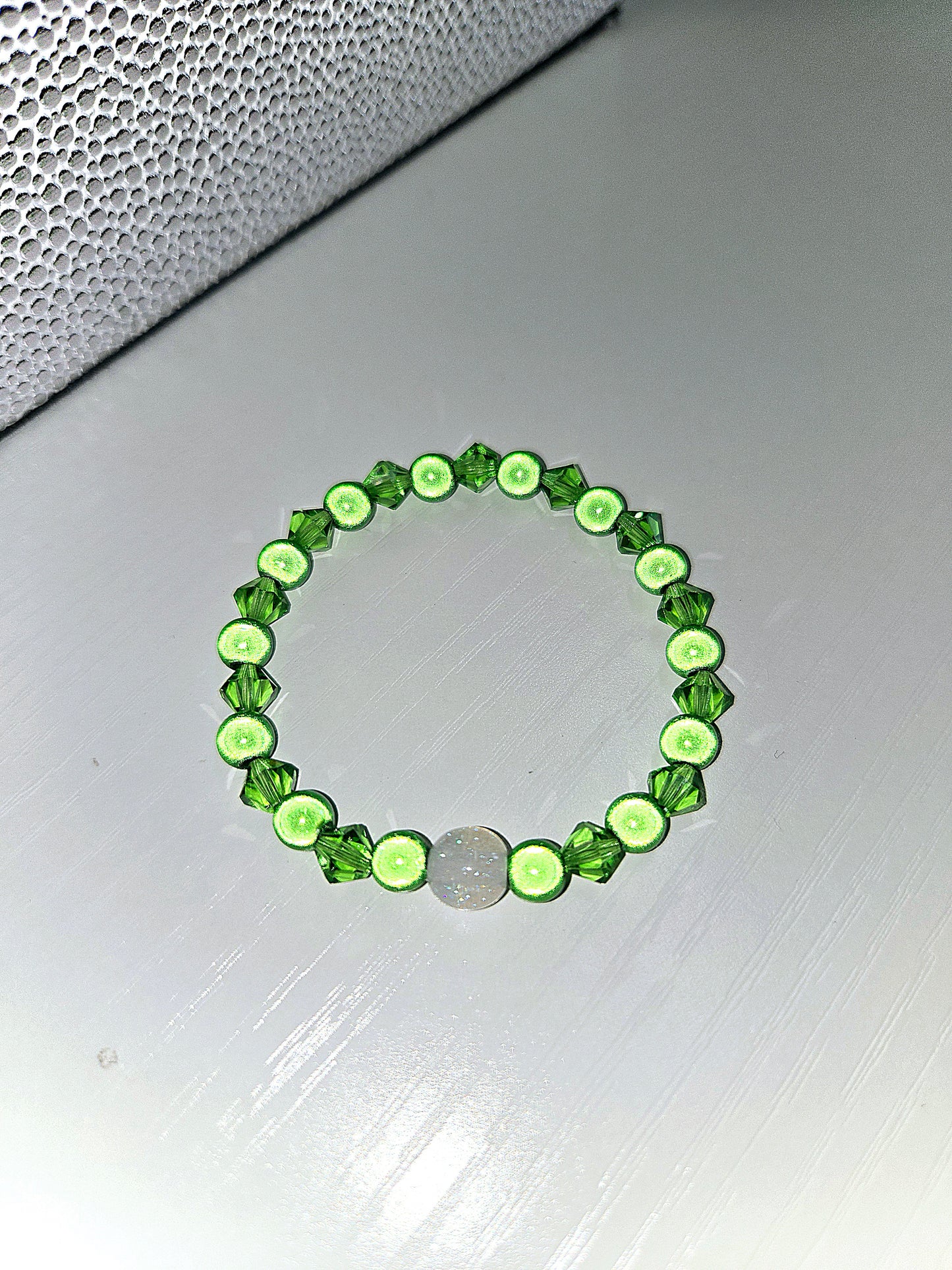 Green Miracle Bead & Preciosa Crystal Stretch Bracelet