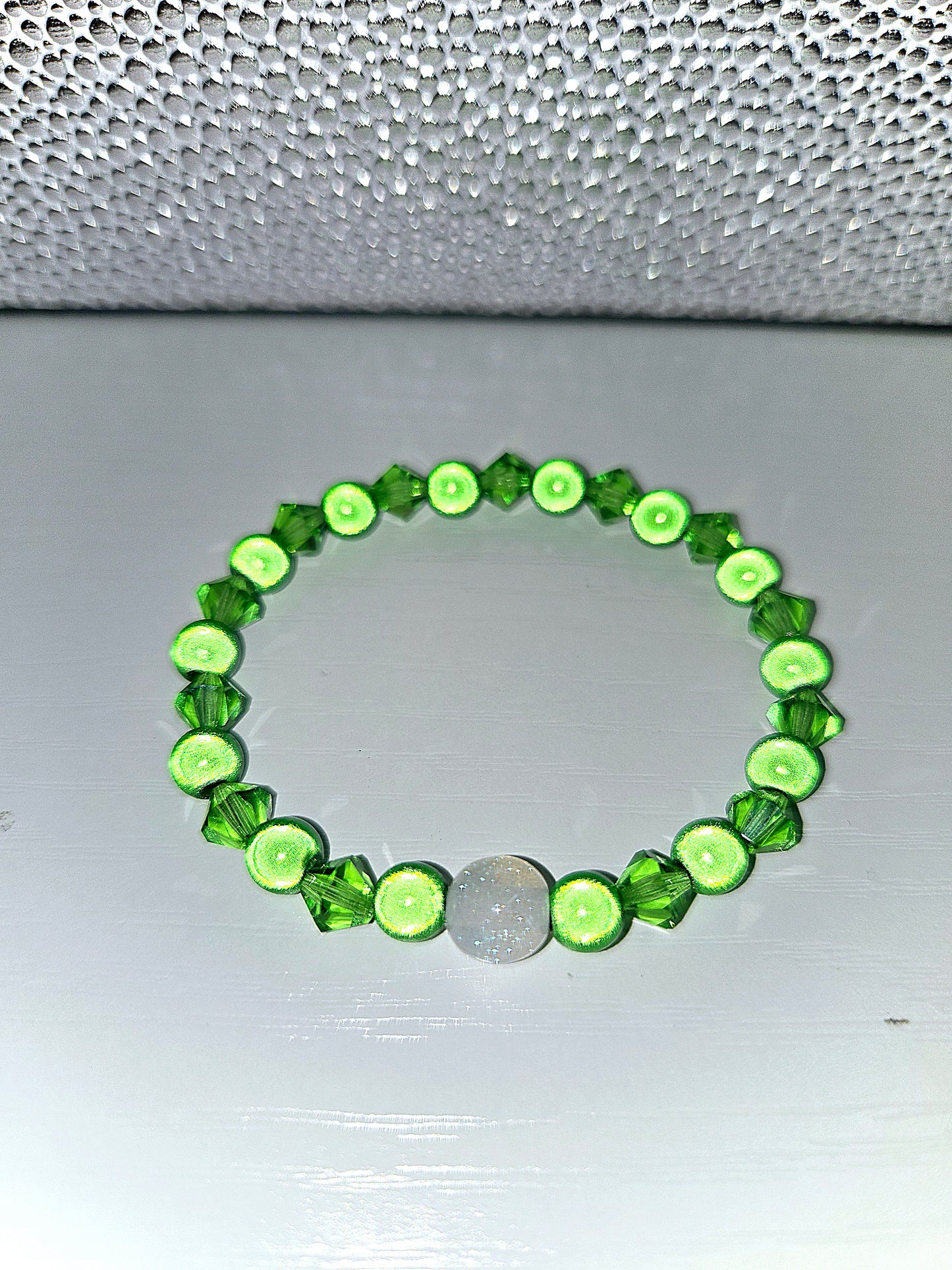 Green Miracle Bead & Preciosa Crystal Stretch Bracelet