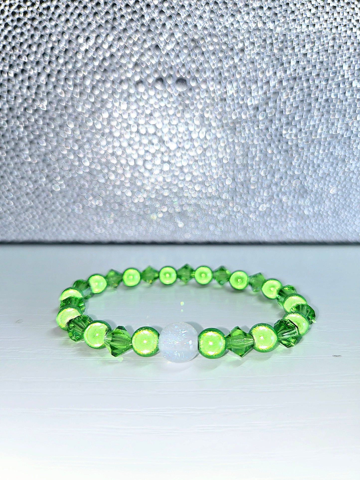 Green Miracle Bead & Preciosa Crystal Stretch Bracelet