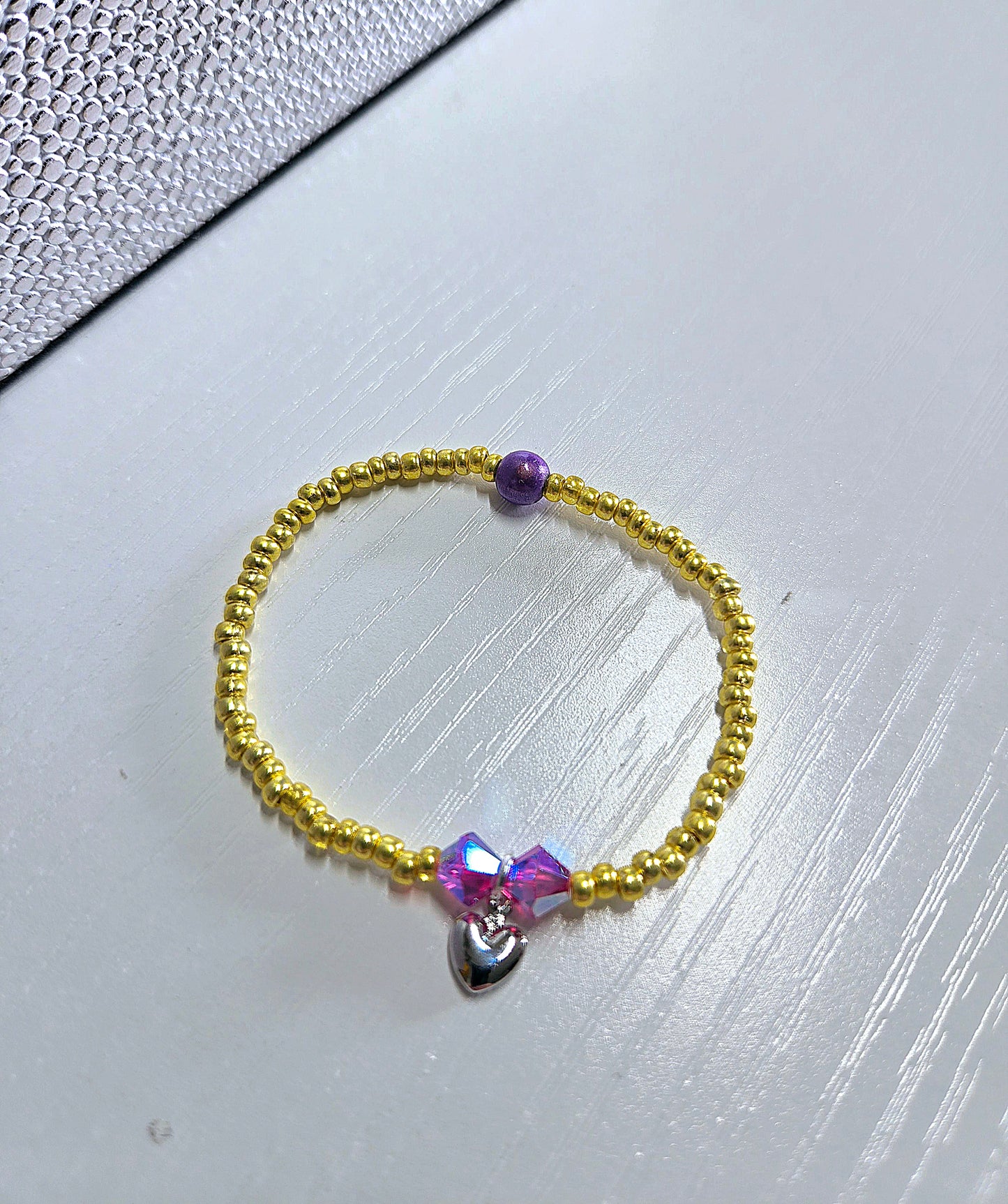 Heart Charm Beaded Stretch Bracelet