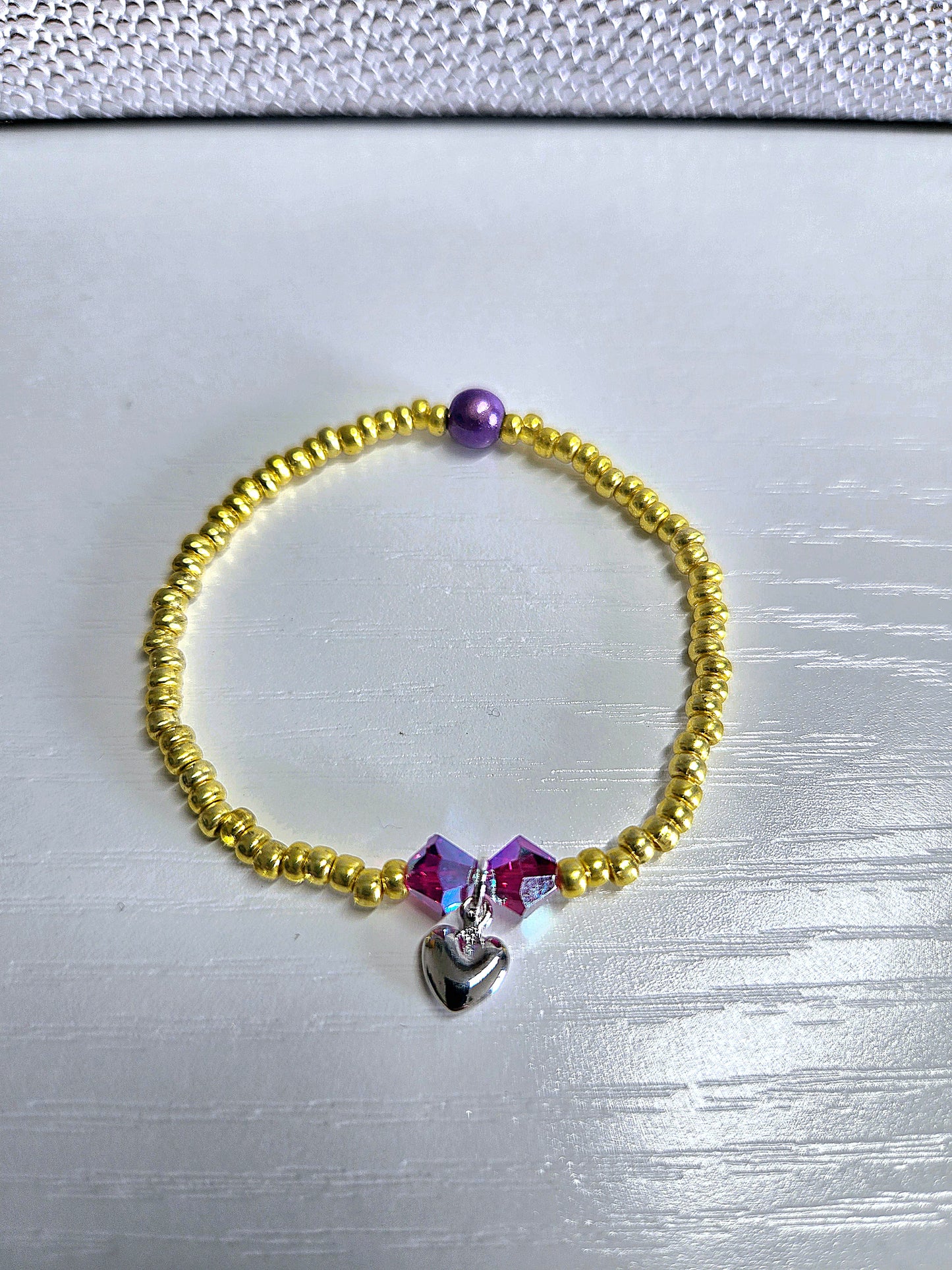Heart Charm Beaded Stretch Bracelet