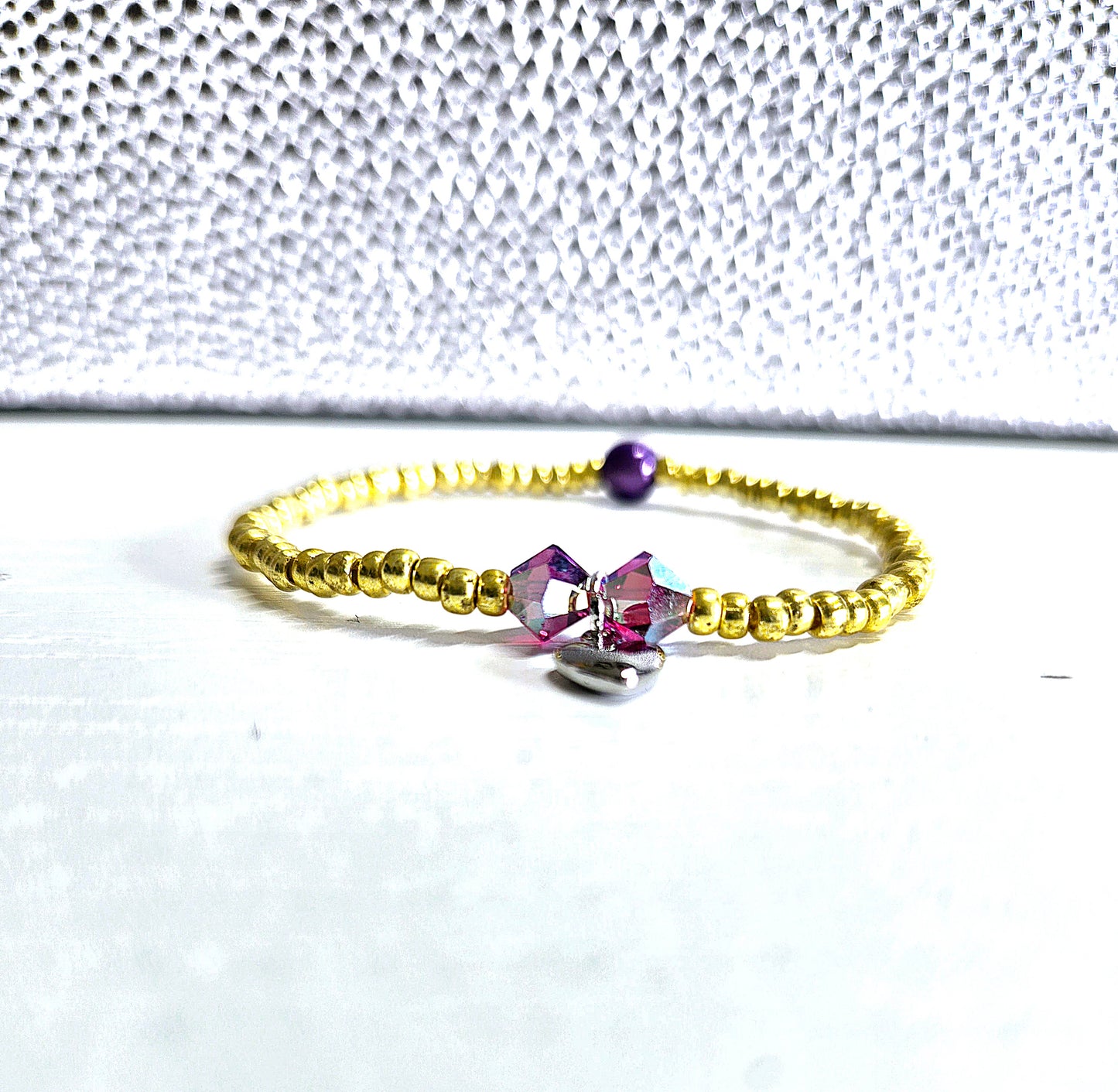 Heart Charm Beaded Stretch Bracelet