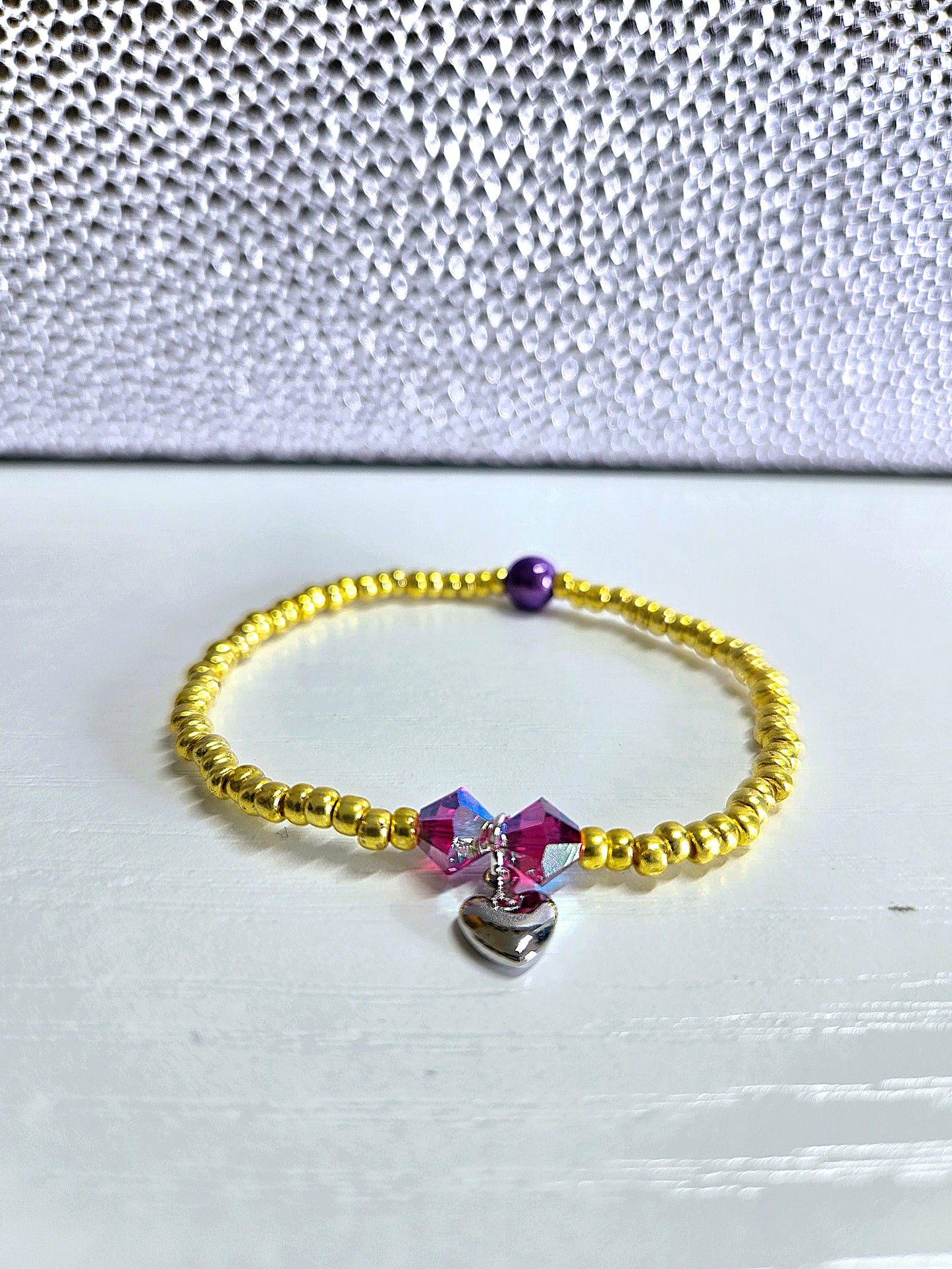 Heart Charm Beaded Stretch Bracelet