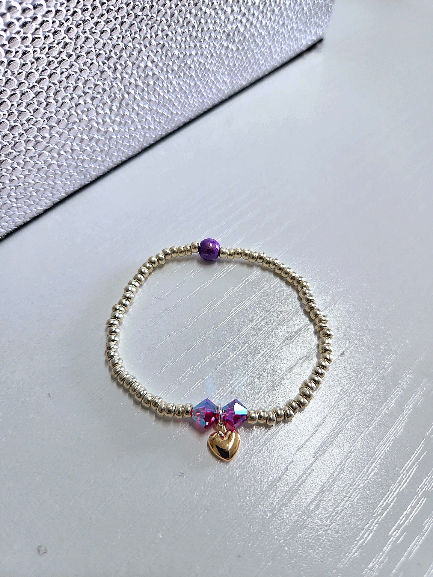 Heart Charm Beaded Stretch Bracelet