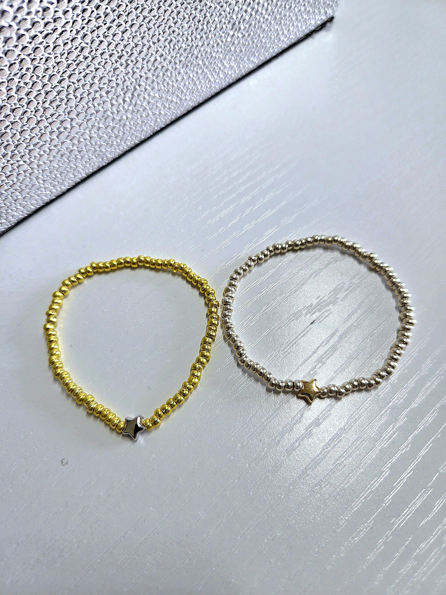 Metal Star Charm Beaded Stretch Bracelet