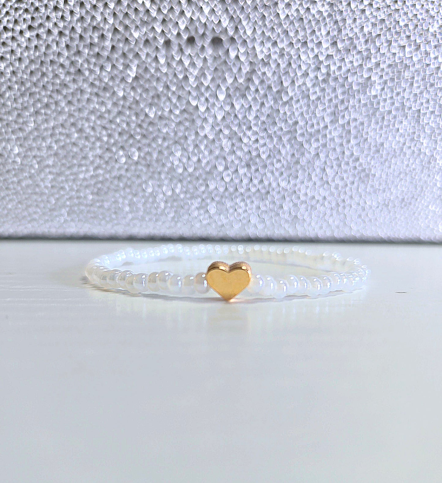 Metal Heart Charm Beaded Stretch Bracelet