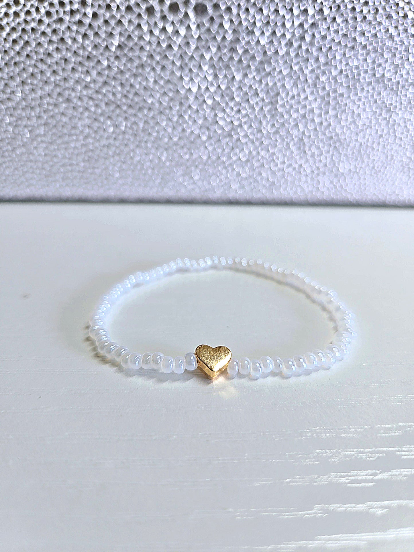 Metal Heart Charm Beaded Stretch Bracelet