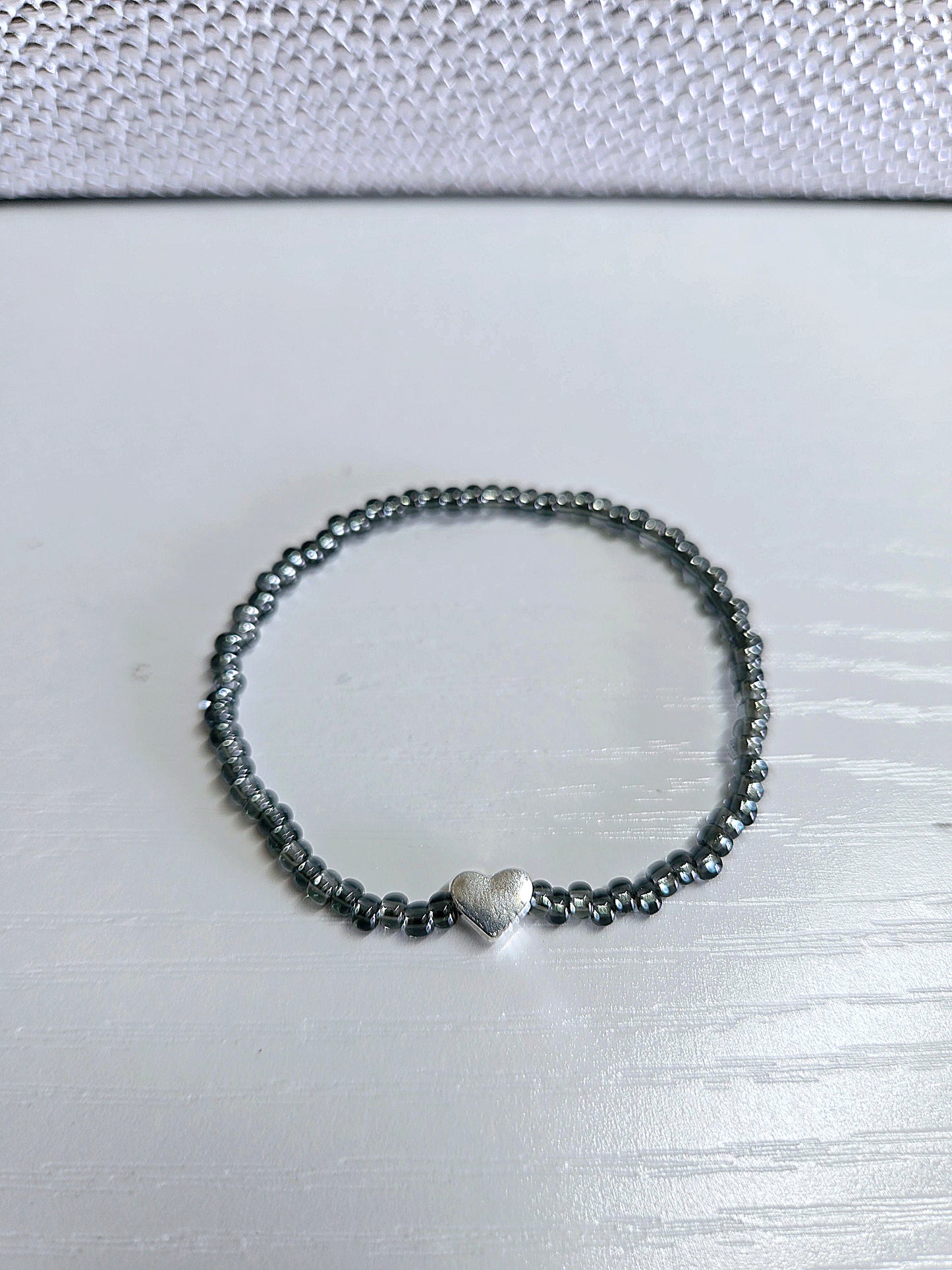 Heart Charm Beaded Stretch Bracelet