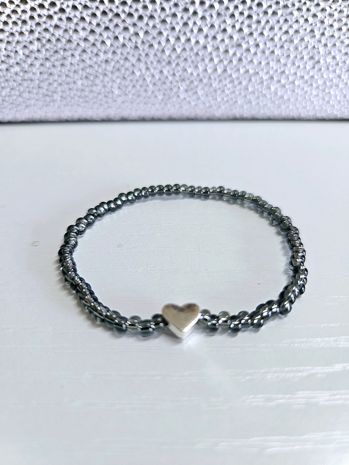Metal Heart Charm Beaded Stretch Bracelet