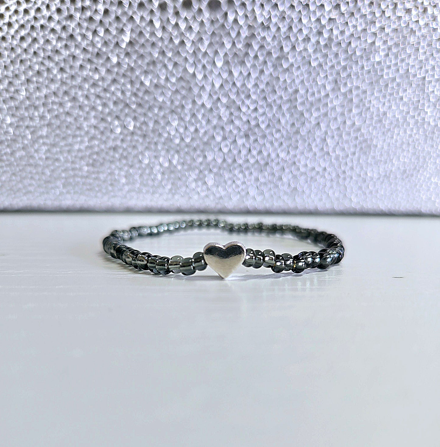 Metal Heart Charm Beaded Stretch Bracelet