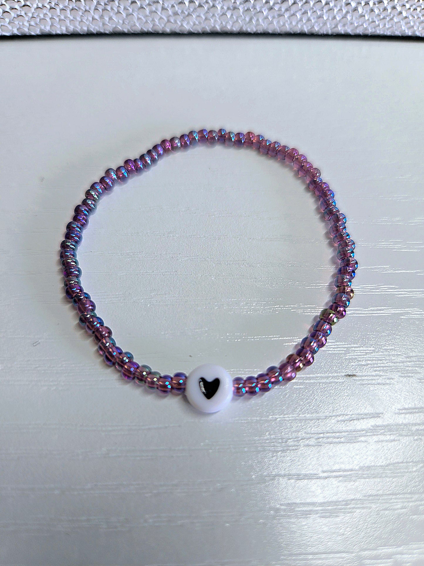 Metal Heart Charm Beaded Stretch Bracelet