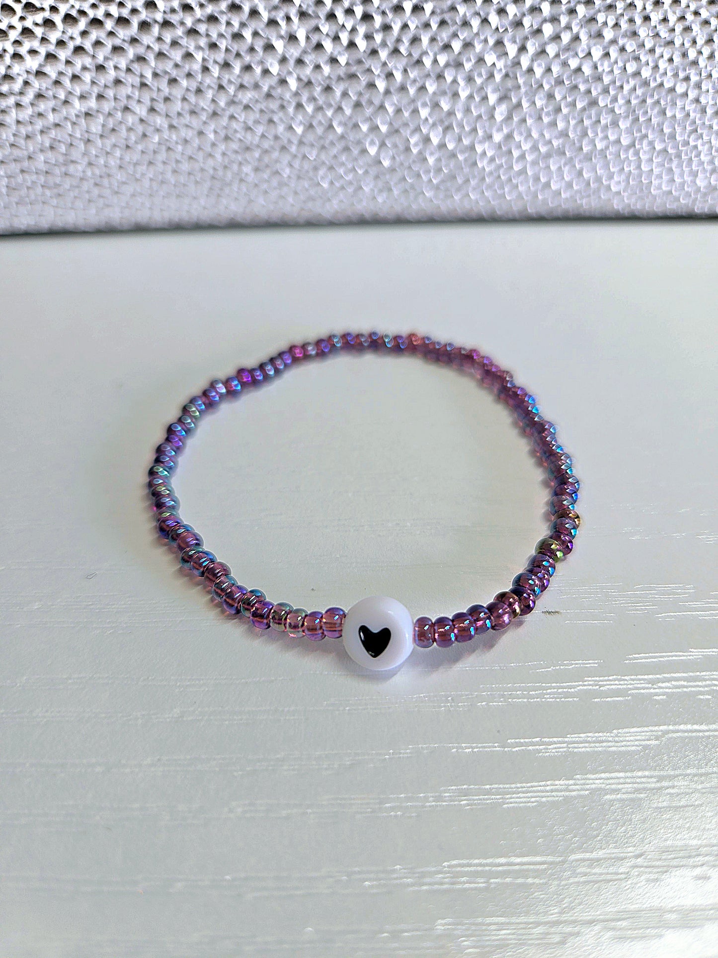 Heart Charm Beaded Stretch Bracelet