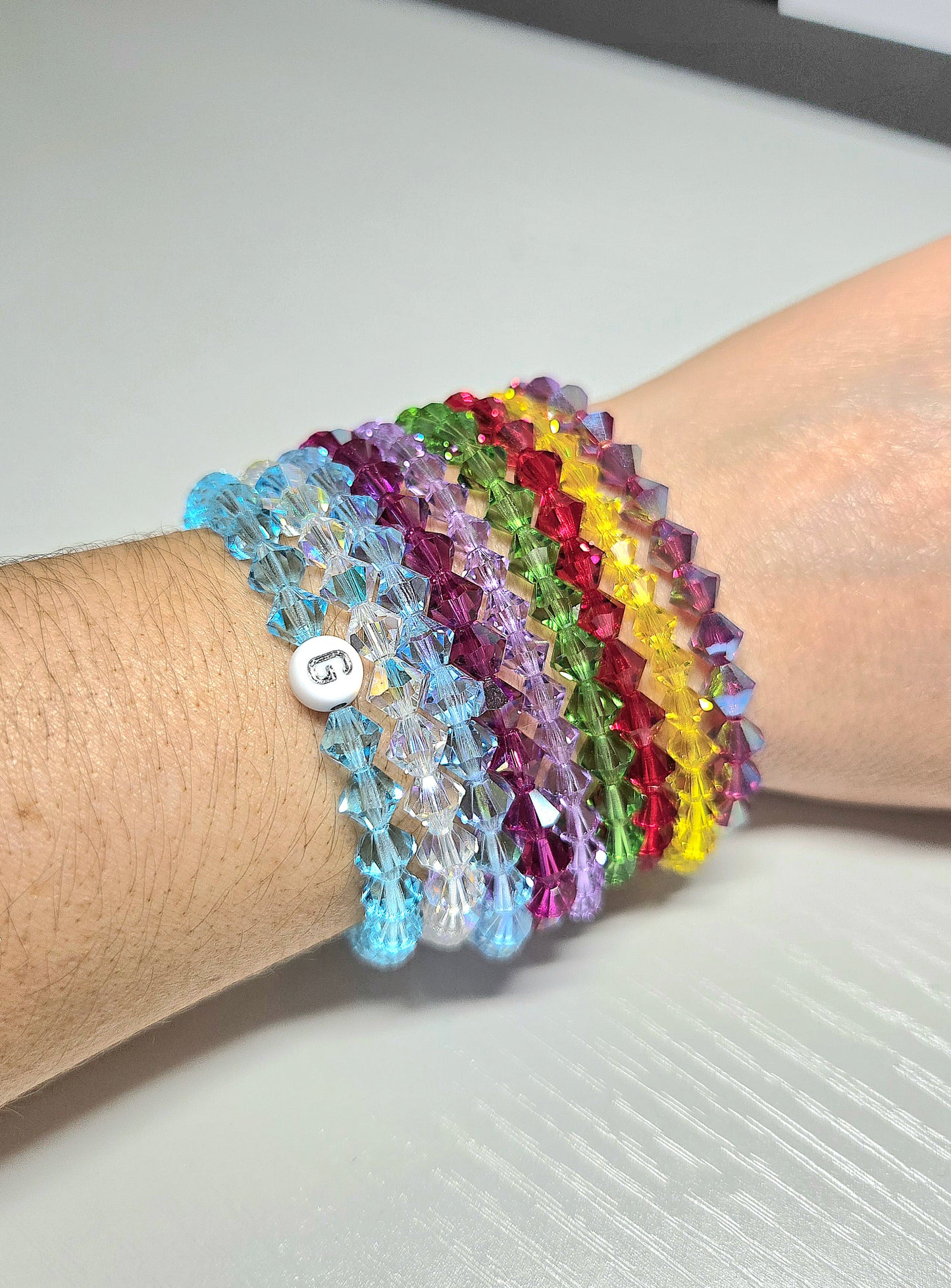 Personalised Bicone Preciosa Crystals Stretch Bead Bracelet