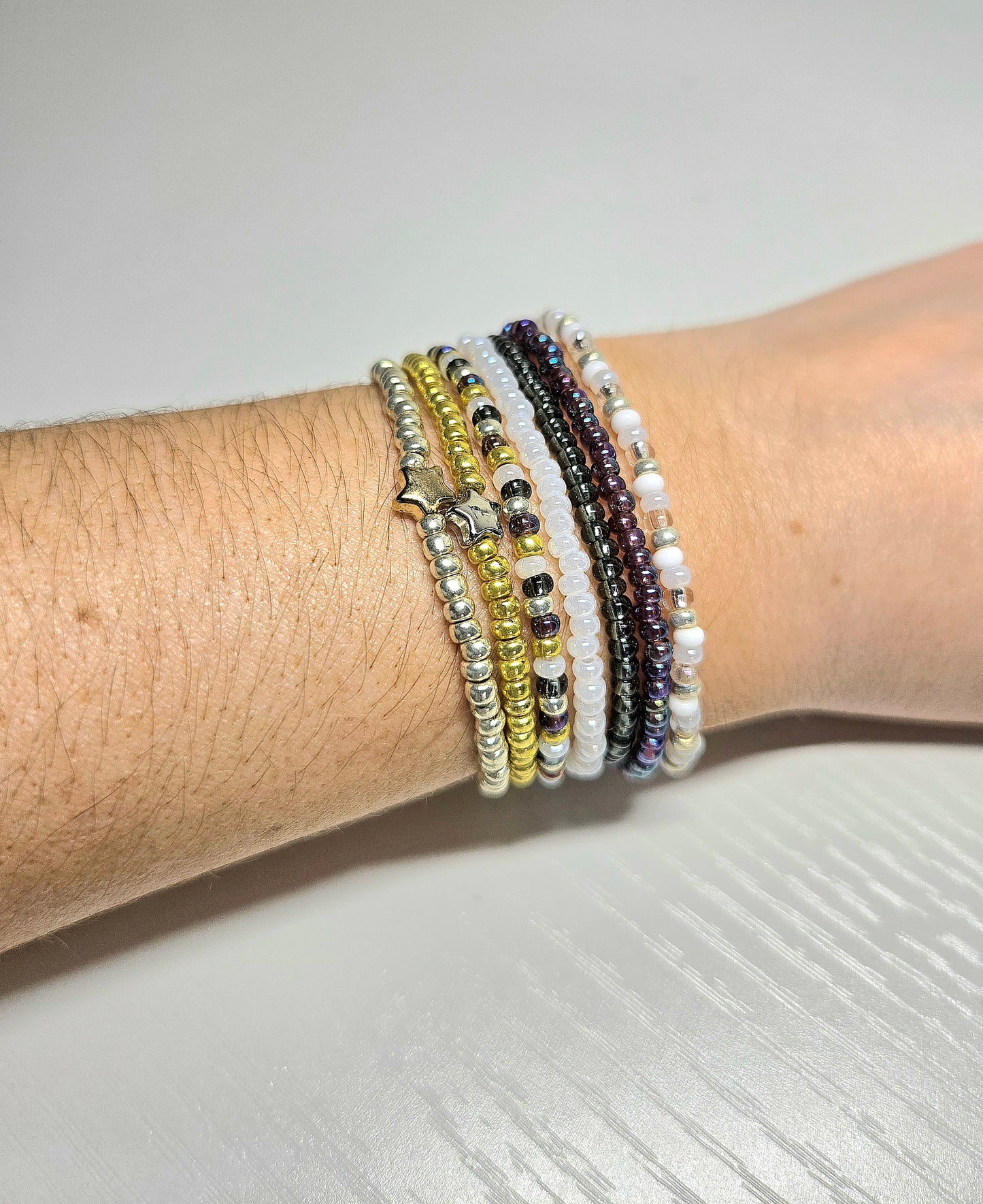 Metal Star Charm Beaded Stretch Bracelet