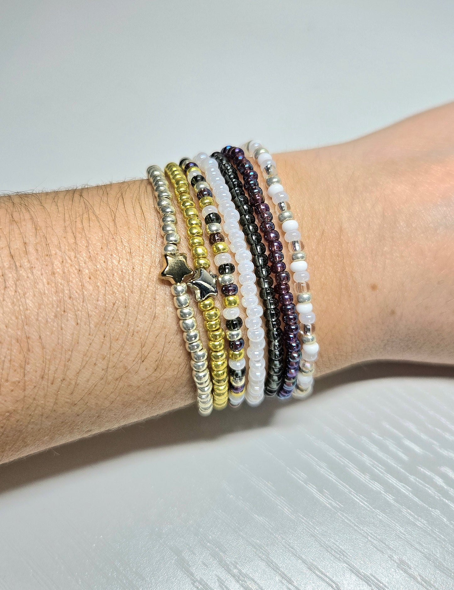 Metal Star Charm Beaded Stretch Bracelet