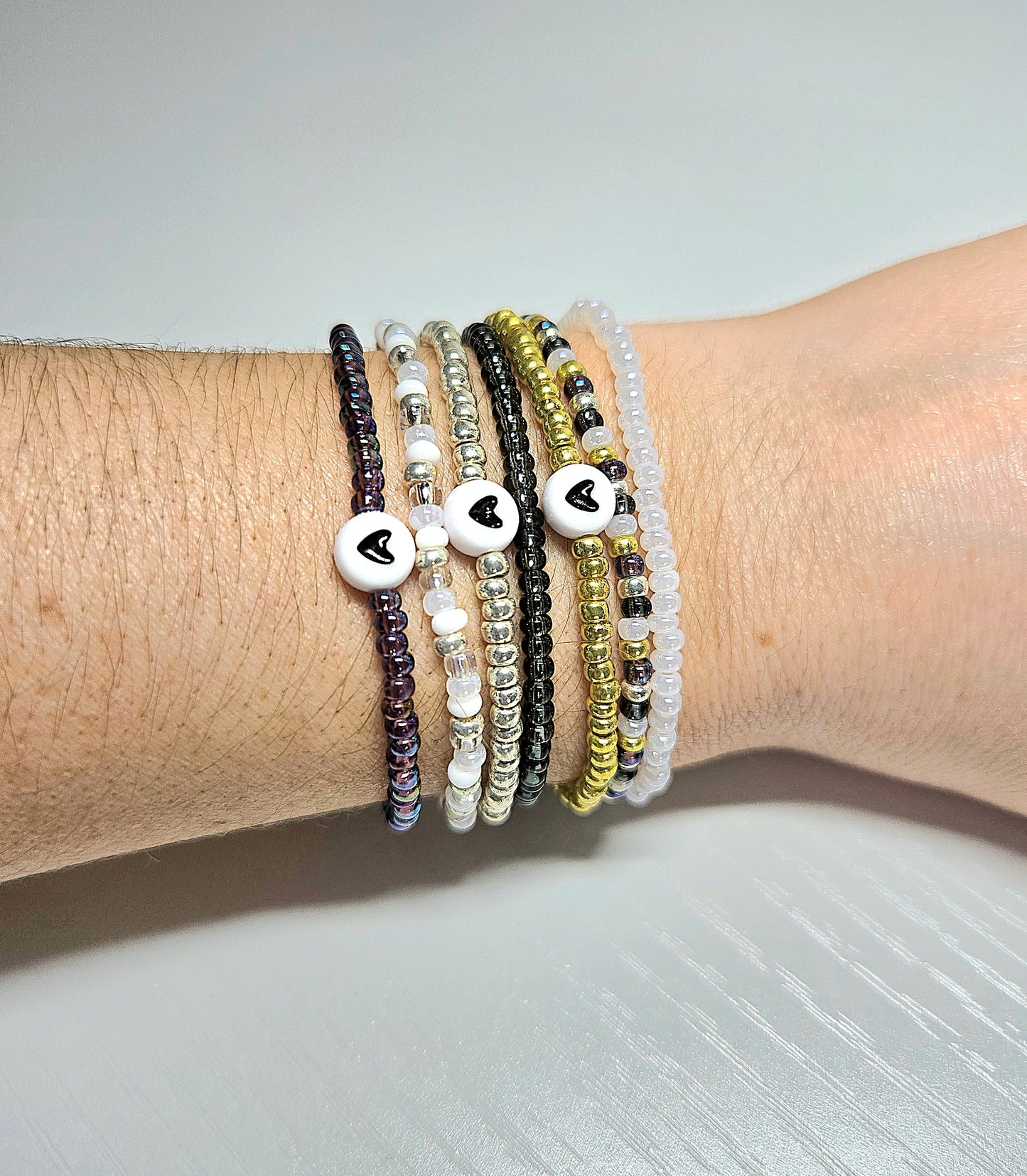 Heart Charm Beaded Stretch Bracelet