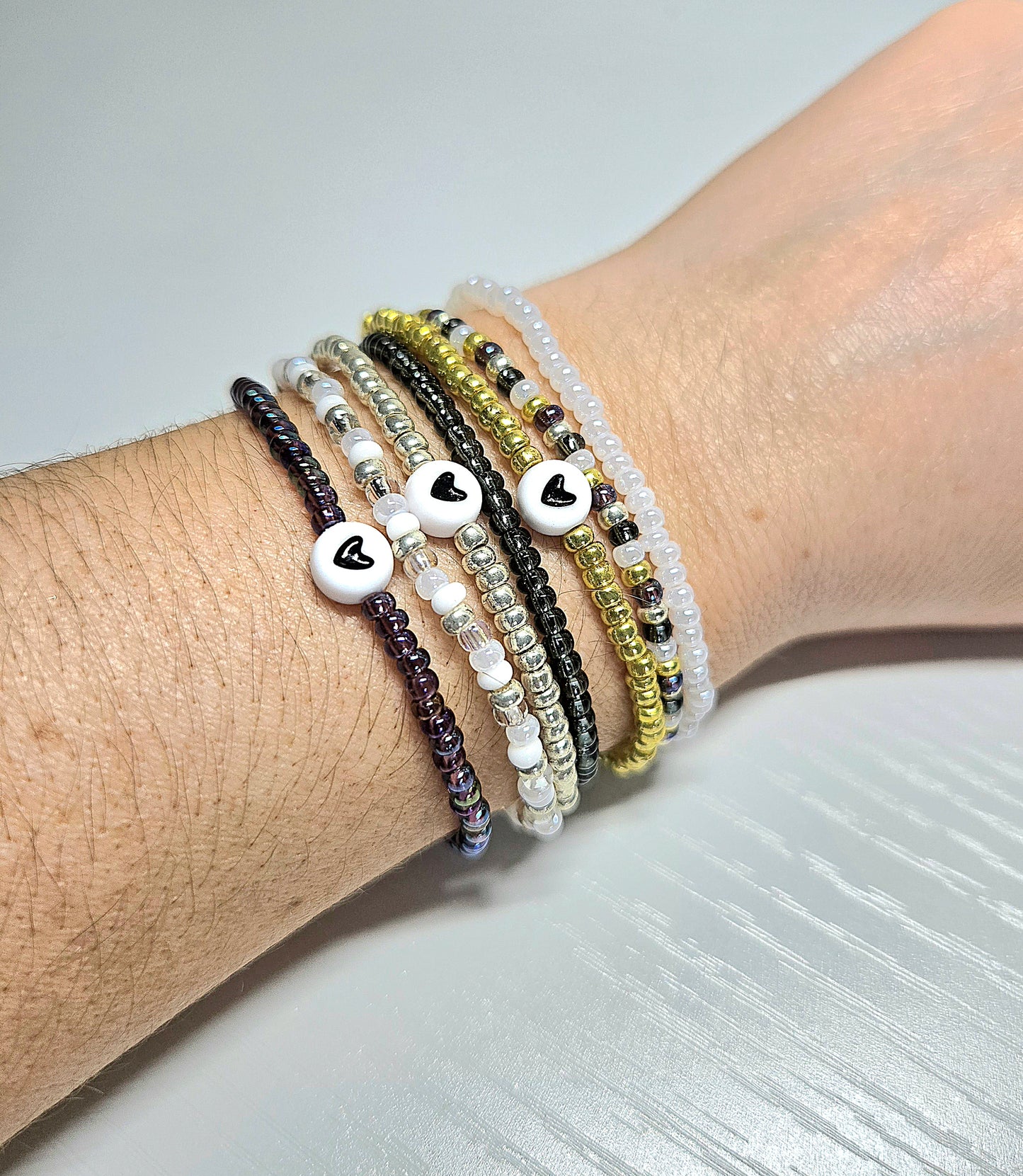 Heart Charm Beaded Stretch Bracelet